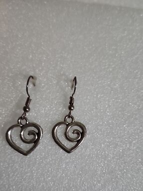 Hand Crafted Silver Heart Spiral Drop Earrings